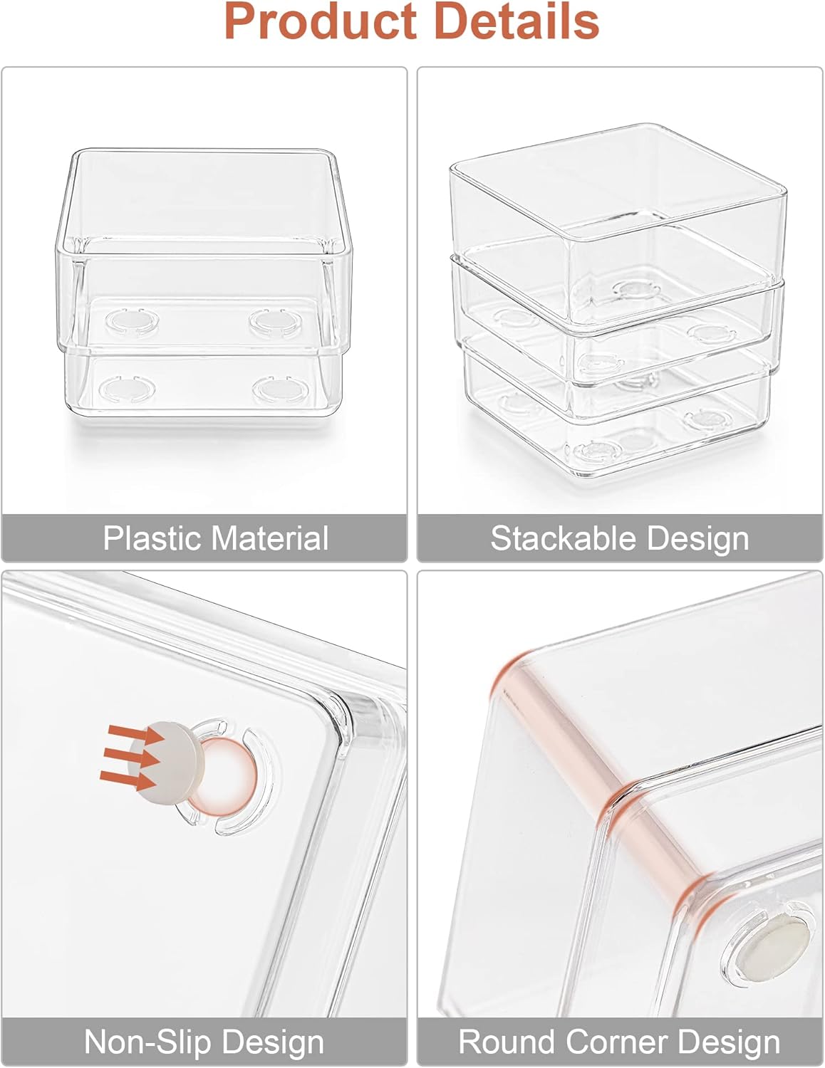 13 PCS Drawer Organizer 5-Size Desk Makeup Drawer Organizer Clear | Storage Trays for Makeup with Non Slip Silicone Pads, Jewelries, Utensils in Bedroom Dresser, Office, Kitchen and Bathroom