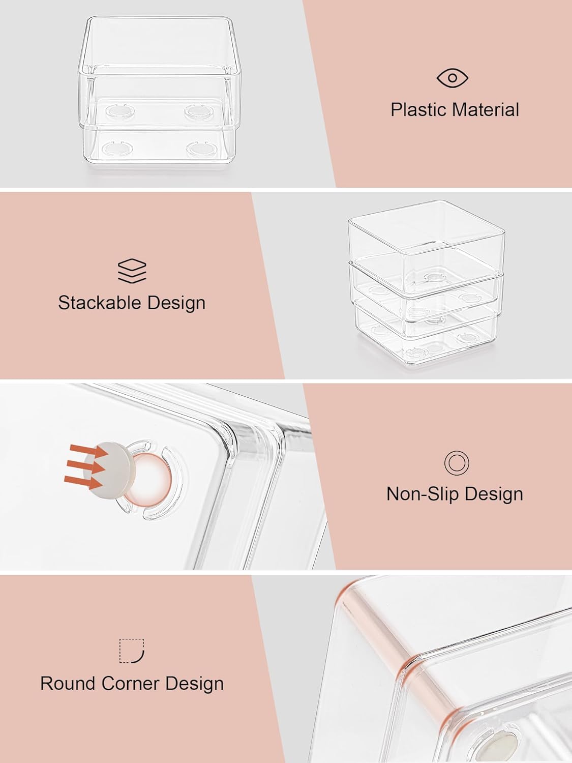 13 PCS Drawer Organizer 5-Size Desk Makeup Drawer Organizer Clear | Storage Trays for Makeup with Non Slip Silicone Pads, Jewelries, Utensils in Bedroom Dresser, Office, Kitchen and Bathroom