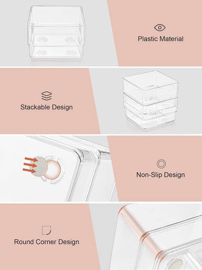 13 PCS Drawer Organizer 5-Size Desk Makeup Drawer Organizer Clear | Storage Trays for Makeup with Non Slip Silicone Pads, Jewelries, Utensils in Bedroom Dresser, Office, Kitchen and Bathroom