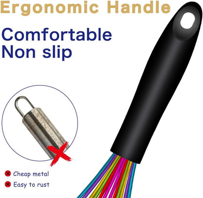 Dishwasher Safe Silicone Whisk, Sealed Waterproof Design Set of 3, Professional Kitchen Whisks for Cooking Non-Scratch, Silicone & Stainless Steel Whisk, Heat Resistant Balloon Egg Beater, Black