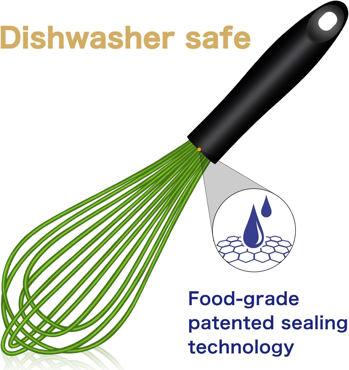 Dishwasher Safe Silicone Whisk, Sealed Waterproof Design Set of 3, Professional Kitchen Whisks for Cooking Non-Scratch, Silicone & Stainless Steel Whisk, Heat Resistant Balloon Egg Beater, Black