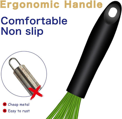 Dishwasher Safe Silicone Whisk, Sealed Waterproof Design Set of 3, Professional Kitchen Whisks for Cooking Non-Scratch, Silicone & Stainless Steel Whisk, Heat Resistant Balloon Egg Beater, Black