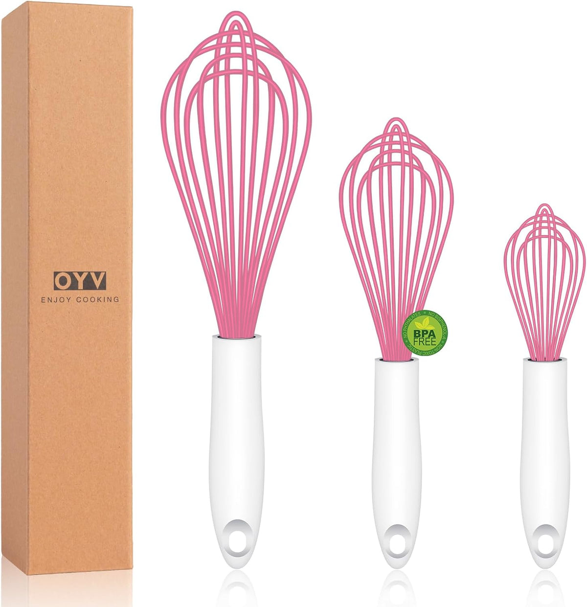 Dishwasher Safe Silicone Whisk, Sealed Waterproof Design Set of 3, Professional Kitchen Whisks for Cooking Non-Scratch, Silicone & Stainless Steel Whisk, Heat Resistant Balloon Egg Beater, Black