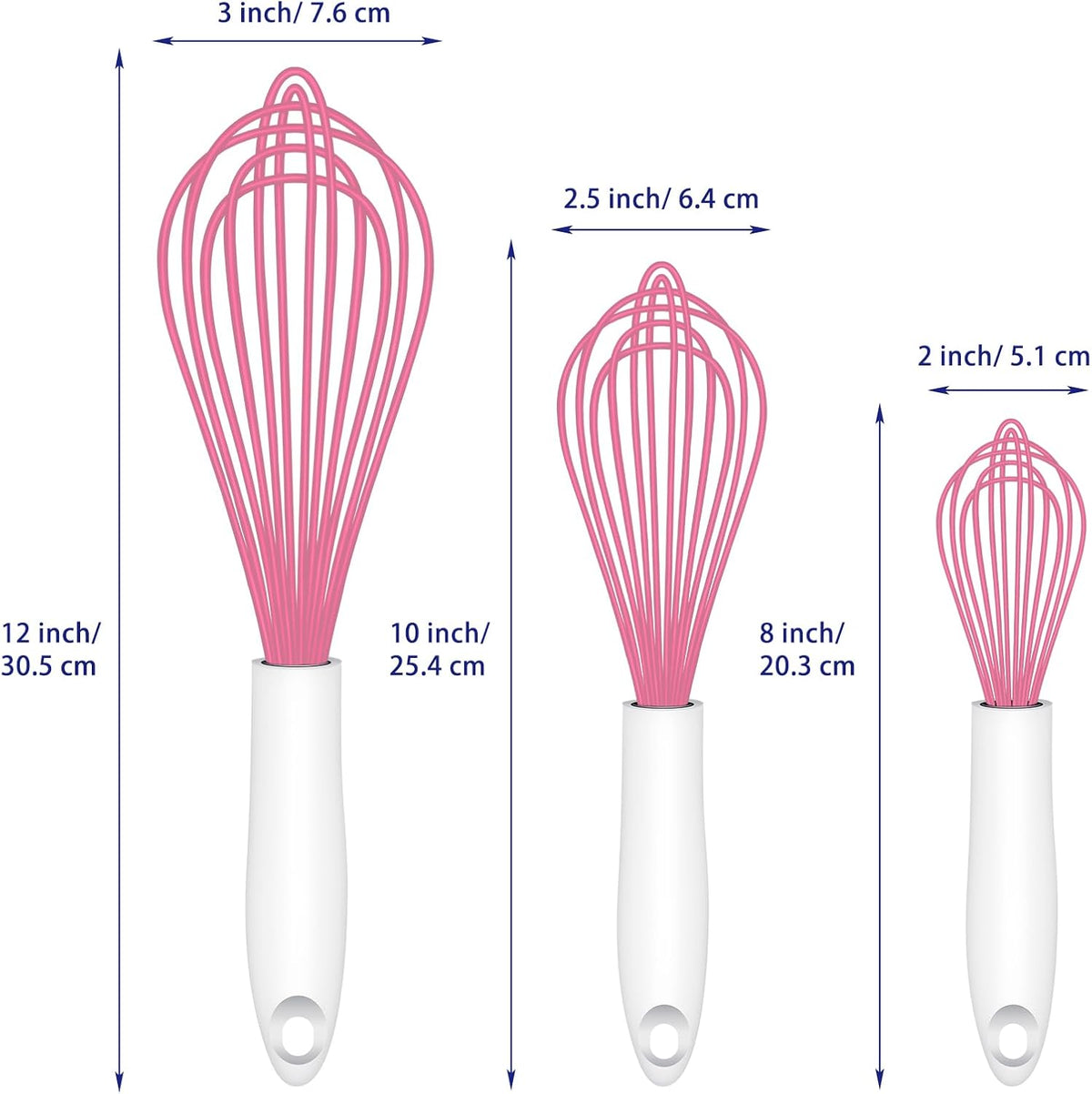 Dishwasher Safe Silicone Whisk, Sealed Waterproof Design Set of 3, Professional Kitchen Whisks for Cooking Non-Scratch, Silicone & Stainless Steel Whisk, Heat Resistant Balloon Egg Beater, Black