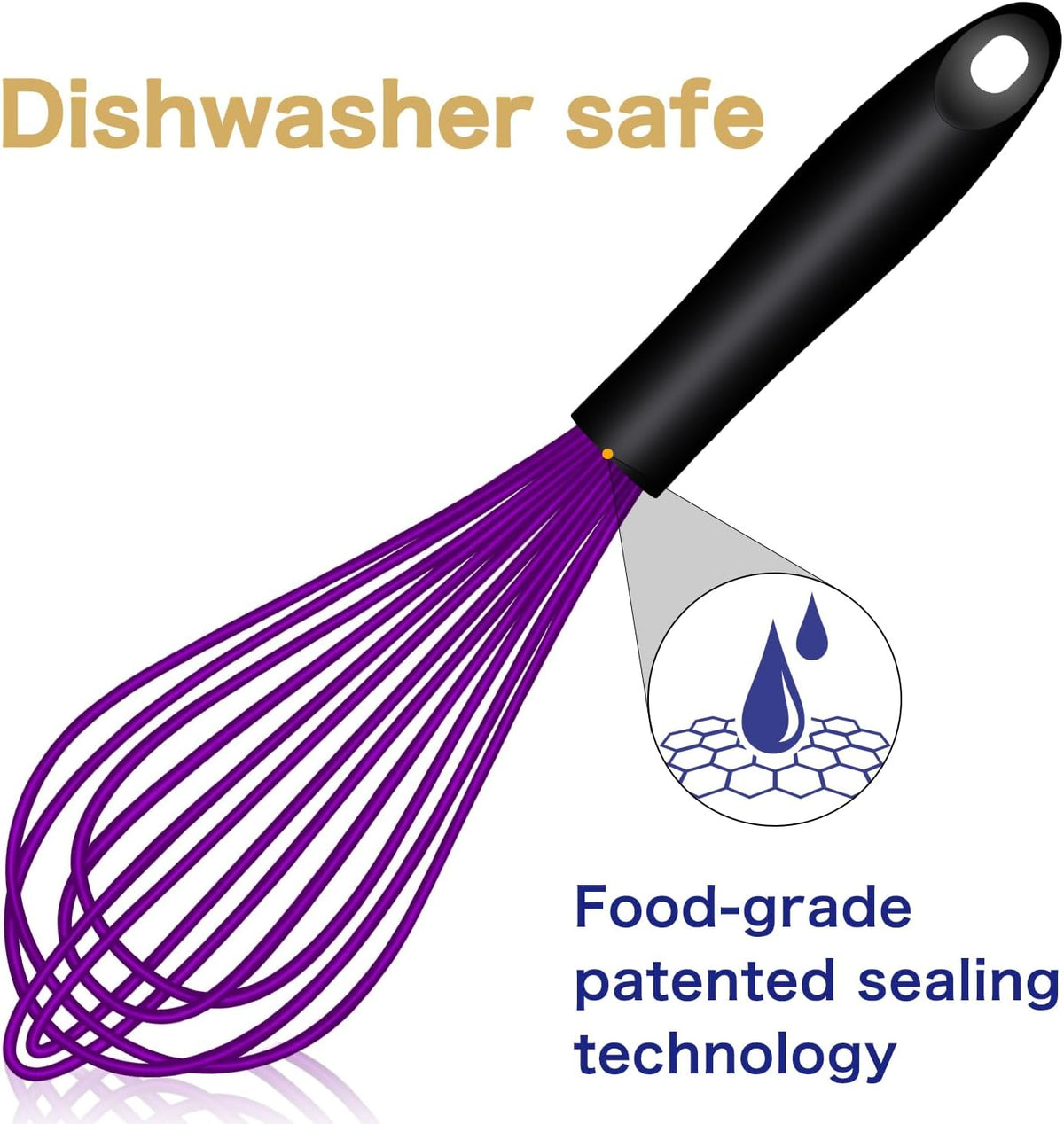 Dishwasher Safe Silicone Whisk, Sealed Waterproof Design Set of 3, Professional Kitchen Whisks for Cooking Non-Scratch, Silicone & Stainless Steel Whisk, Heat Resistant Balloon Egg Beater, Black