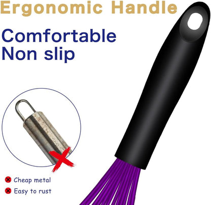 Dishwasher Safe Silicone Whisk, Sealed Waterproof Design Set of 3, Professional Kitchen Whisks for Cooking Non-Scratch, Silicone & Stainless Steel Whisk, Heat Resistant Balloon Egg Beater, Black