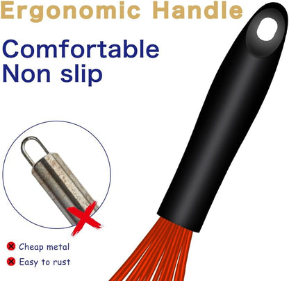 Dishwasher Safe Silicone Whisk, Sealed Waterproof Design Set of 3, Professional Kitchen Whisks for Cooking Non-Scratch, Silicone & Stainless Steel Whisk, Heat Resistant Balloon Egg Beater, Black