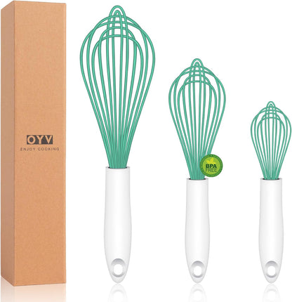 Dishwasher Safe Silicone Whisk, Sealed Waterproof Design Set of 3, Professional Kitchen Whisks for Cooking Non-Scratch, Silicone & Stainless Steel Whisk, Heat Resistant Balloon Egg Beater, Black