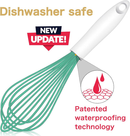 Dishwasher Safe Silicone Whisk, Sealed Waterproof Design Set of 3, Professional Kitchen Whisks for Cooking Non-Scratch, Silicone & Stainless Steel Whisk, Heat Resistant Balloon Egg Beater, Black