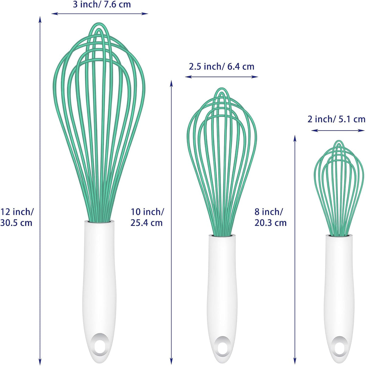 Dishwasher Safe Silicone Whisk, Sealed Waterproof Design Set of 3, Professional Kitchen Whisks for Cooking Non-Scratch, Silicone & Stainless Steel Whisk, Heat Resistant Balloon Egg Beater, Black