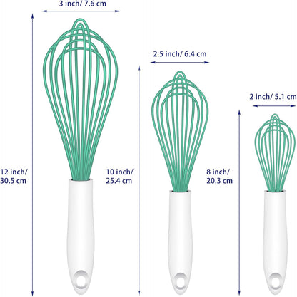 Dishwasher Safe Silicone Whisk, Sealed Waterproof Design Set of 3, Professional Kitchen Whisks for Cooking Non-Scratch, Silicone & Stainless Steel Whisk, Heat Resistant Balloon Egg Beater, Black