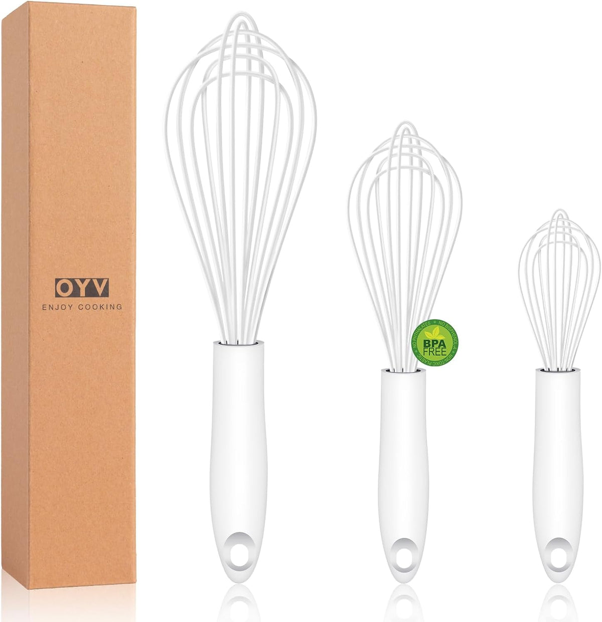 Dishwasher Safe Silicone Whisk, Sealed Waterproof Design Set of 3, Professional Kitchen Whisks for Cooking Non-Scratch, Silicone & Stainless Steel Whisk, Heat Resistant Balloon Egg Beater, Black