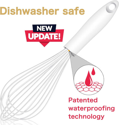 Dishwasher Safe Silicone Whisk, Sealed Waterproof Design Set of 3, Professional Kitchen Whisks for Cooking Non-Scratch, Silicone & Stainless Steel Whisk, Heat Resistant Balloon Egg Beater, Black