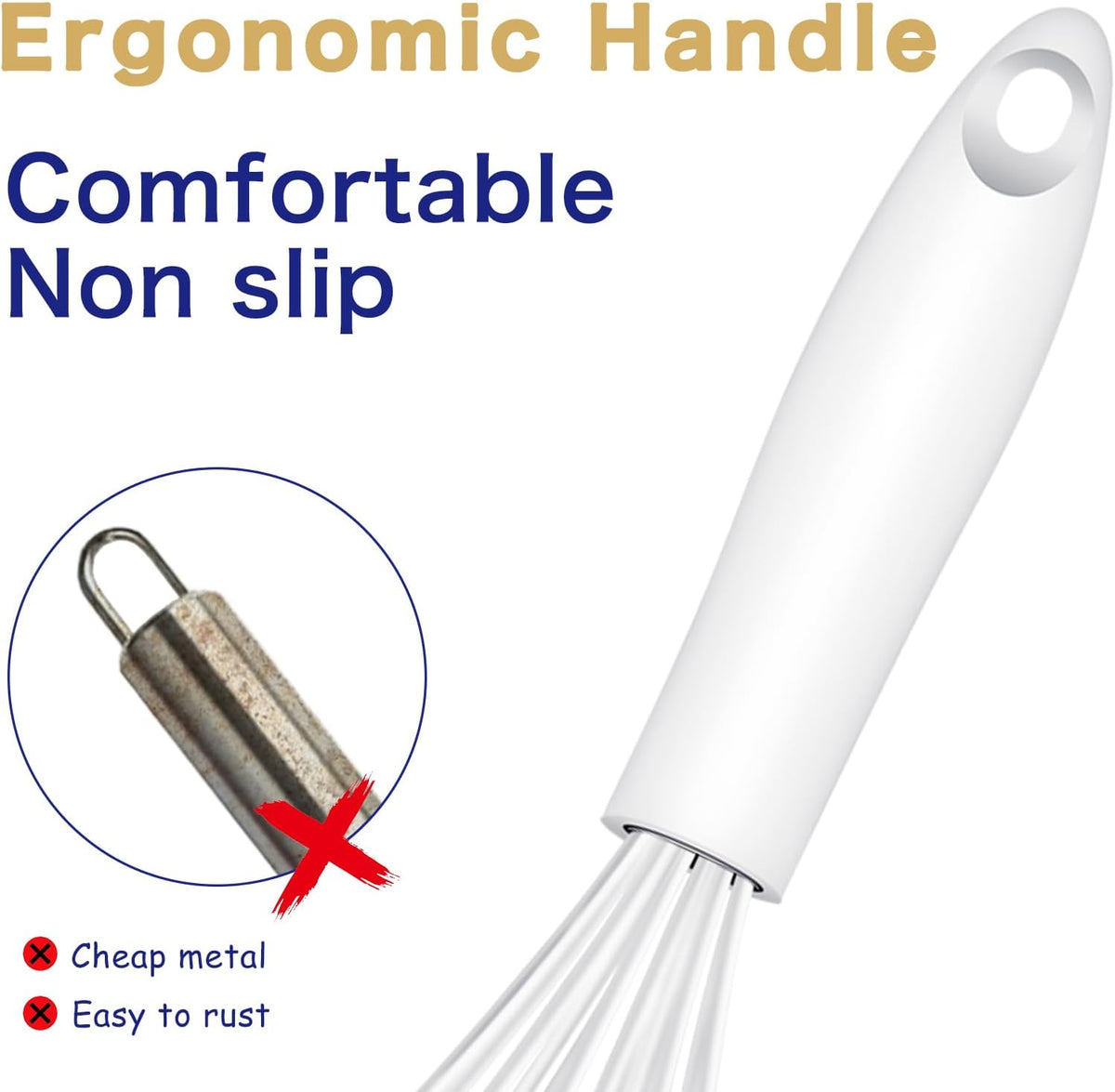 Dishwasher Safe Silicone Whisk, Sealed Waterproof Design Set of 3, Professional Kitchen Whisks for Cooking Non-Scratch, Silicone & Stainless Steel Whisk, Heat Resistant Balloon Egg Beater, Black