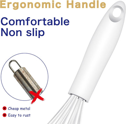 Dishwasher Safe Silicone Whisk, Sealed Waterproof Design Set of 3, Professional Kitchen Whisks for Cooking Non-Scratch, Silicone & Stainless Steel Whisk, Heat Resistant Balloon Egg Beater, Black