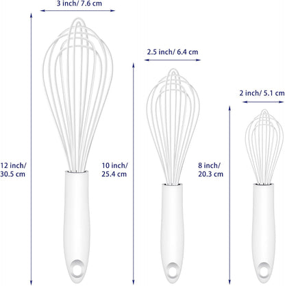 Dishwasher Safe Silicone Whisk, Sealed Waterproof Design Set of 3, Professional Kitchen Whisks for Cooking Non-Scratch, Silicone & Stainless Steel Whisk, Heat Resistant Balloon Egg Beater, Black