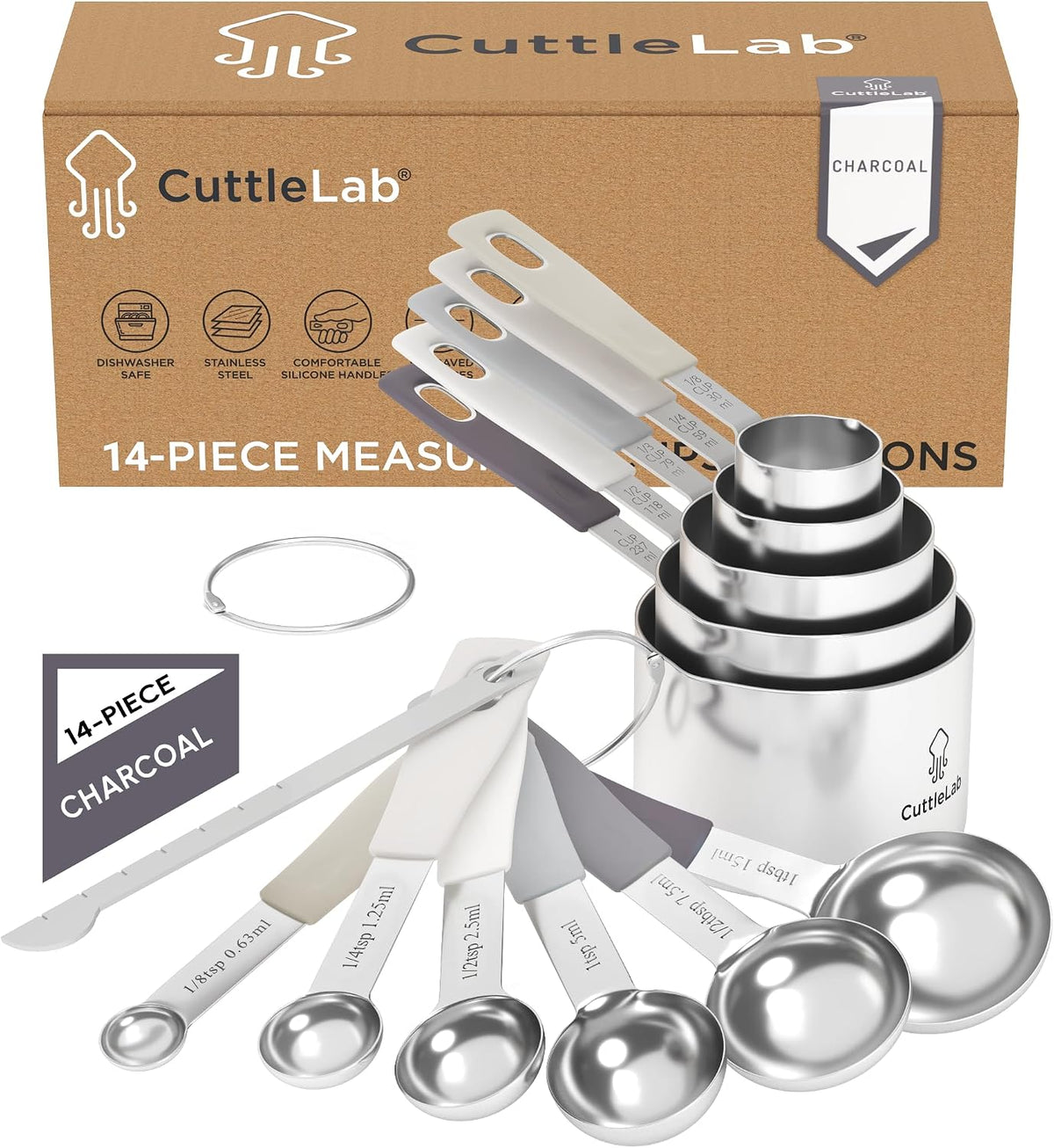 Measuring Cups and Measuring Spoons Set of 14 - Stainless Steel Measuring Cups and Spoons Set, Includes 1/8 Teaspoon Measuring Spoon, 1/8 Cup Measuring Cup, Leveler Dry (14, Country Chic)