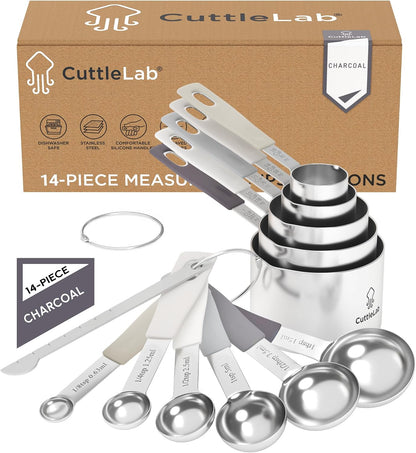 Measuring Cups and Measuring Spoons Set of 14 - Stainless Steel Measuring Cups and Spoons Set, Includes 1/8 Teaspoon Measuring Spoon, 1/8 Cup Measuring Cup, Leveler Dry (14, Country Chic)