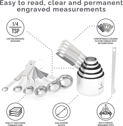 Measuring Cups and Measuring Spoons Set of 14 - Stainless Steel Measuring Cups and Spoons Set, Includes 1/8 Teaspoon Measuring Spoon, 1/8 Cup Measuring Cup, Leveler Dry (14, Country Chic)