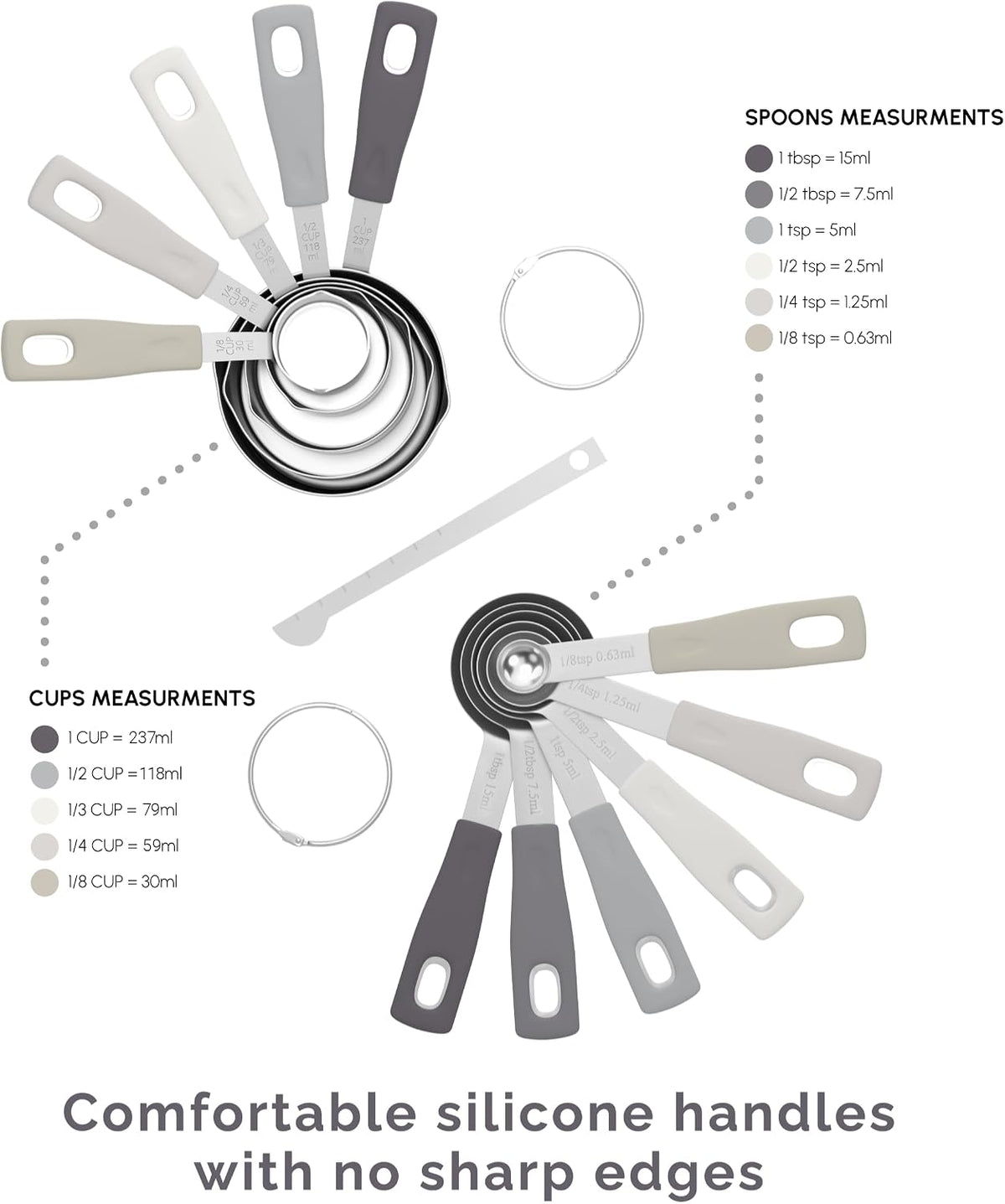 Measuring Cups and Measuring Spoons Set of 14 - Stainless Steel Measuring Cups and Spoons Set, Includes 1/8 Teaspoon Measuring Spoon, 1/8 Cup Measuring Cup, Leveler Dry (14, Country Chic)