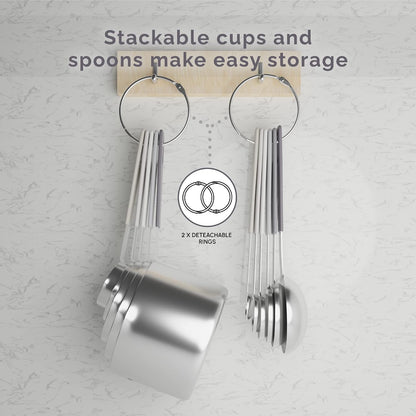 Measuring Cups and Measuring Spoons Set of 14 - Stainless Steel Measuring Cups and Spoons Set, Includes 1/8 Teaspoon Measuring Spoon, 1/8 Cup Measuring Cup, Leveler Dry (14, Country Chic)