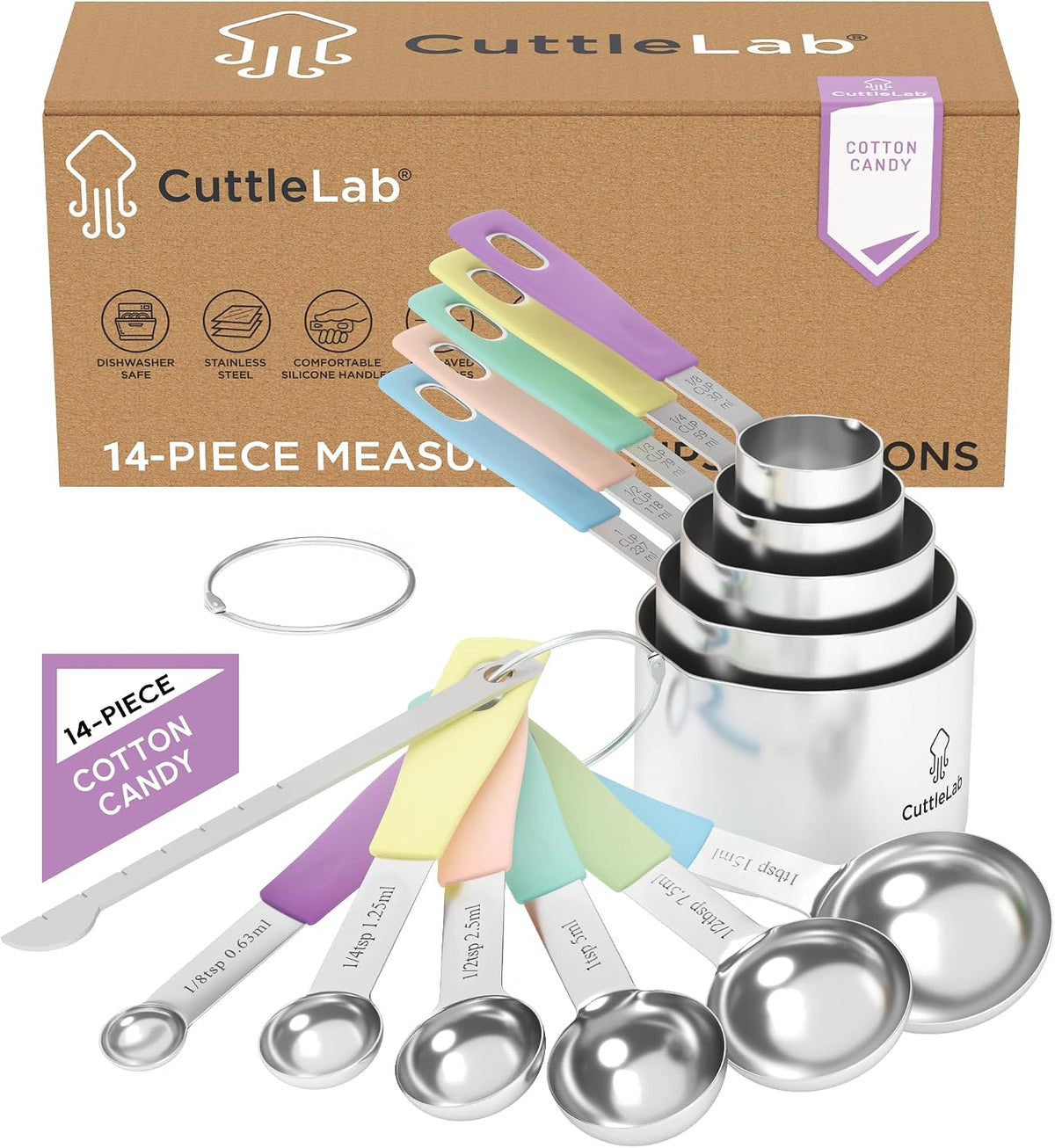 Measuring Cups and Measuring Spoons Set of 14 - Stainless Steel Measuring Cups and Spoons Set, Includes 1/8 Teaspoon Measuring Spoon, 1/8 Cup Measuring Cup, Leveler Dry (14, Country Chic)