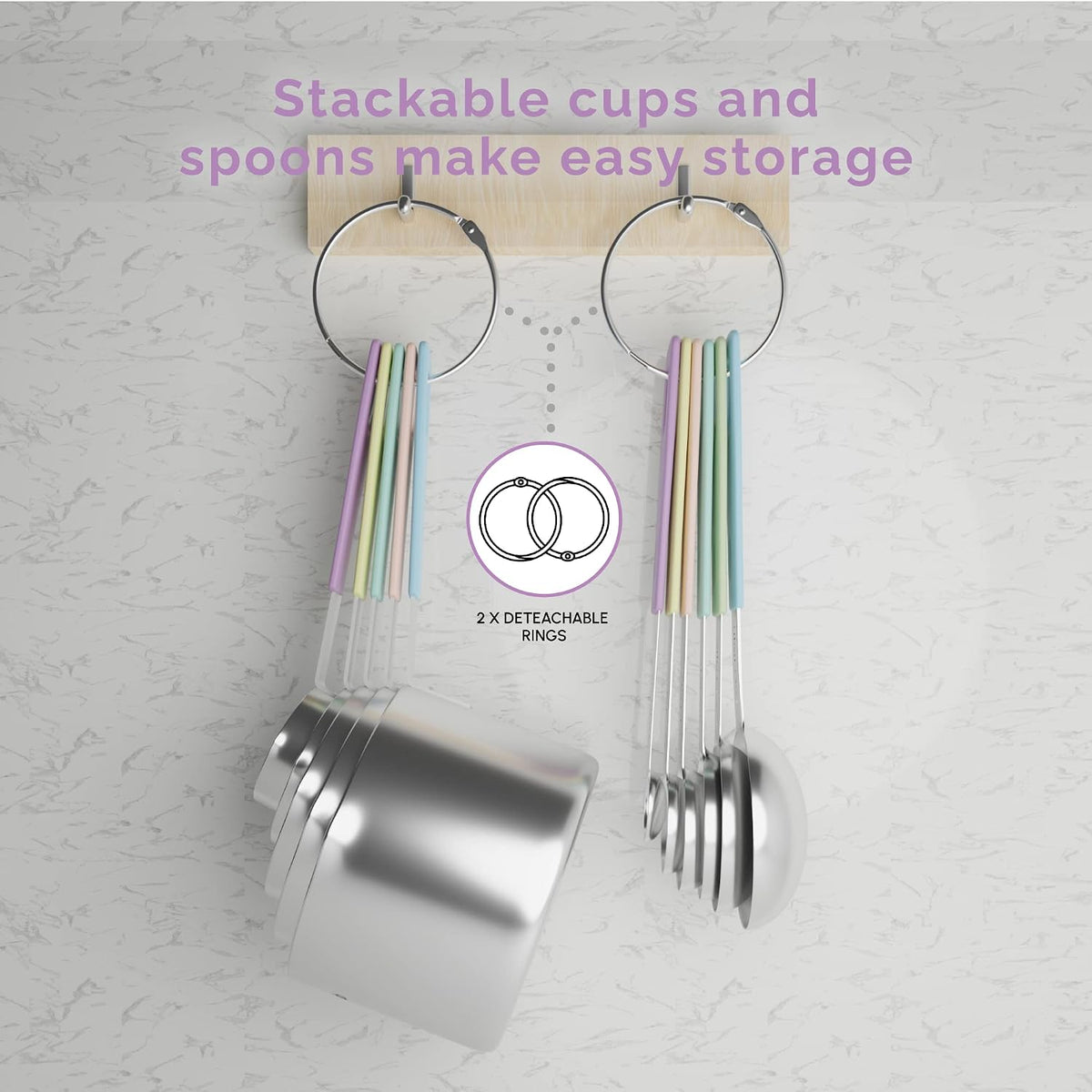 Measuring Cups and Measuring Spoons Set of 14 - Stainless Steel Measuring Cups and Spoons Set, Includes 1/8 Teaspoon Measuring Spoon, 1/8 Cup Measuring Cup, Leveler Dry (14, Country Chic)