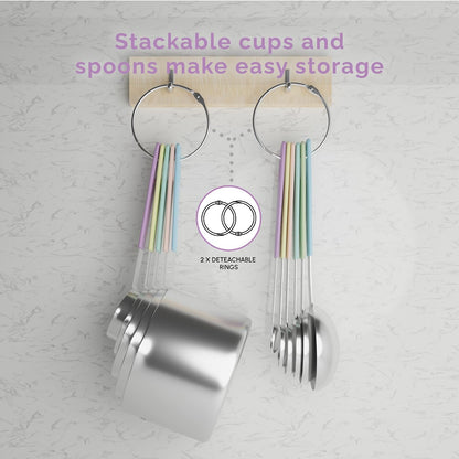 Measuring Cups and Measuring Spoons Set of 14 - Stainless Steel Measuring Cups and Spoons Set, Includes 1/8 Teaspoon Measuring Spoon, 1/8 Cup Measuring Cup, Leveler Dry (14, Country Chic)