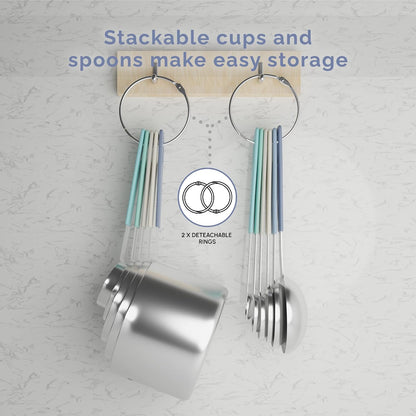Measuring Cups and Measuring Spoons Set of 14 - Stainless Steel Measuring Cups and Spoons Set, Includes 1/8 Teaspoon Measuring Spoon, 1/8 Cup Measuring Cup, Leveler Dry (14, Country Chic)