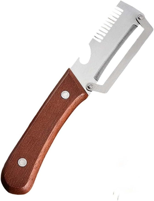 Multi-Functional Vegetable Peeler for Kitchen, Stainless Steel Blade with Wooden Handle and Bottle Opener, Scallion Shredder, Kitchen Tool for Fruit Veggie (1 PCS)