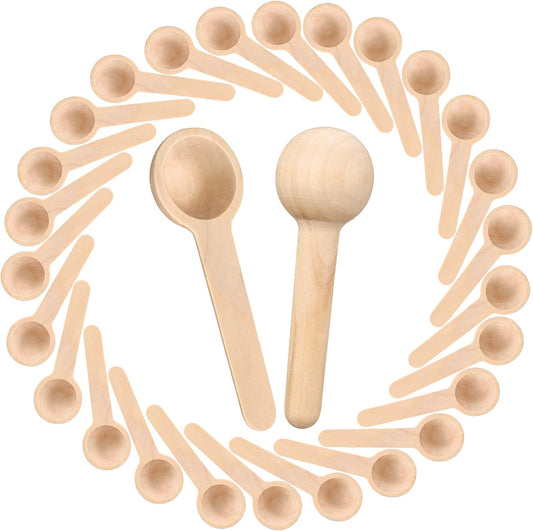 30 Pieces Mini Wooden Spoons Bulk 3 Inch Small Condiments Tiny Jars Spoons for Coffee Condiment Honey Teas Sugar Kitchen Cooking Bath Salt (Cute Style)