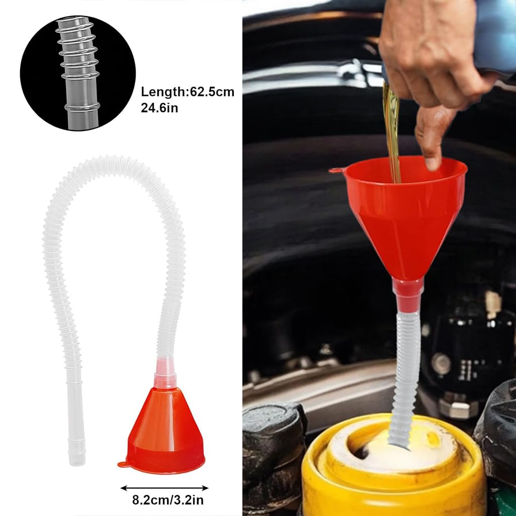10 PCS Funnels for Automotive Use，Automotive Funnel Set with Wide Mouth Long Neck Hose, Flexible Oil Transmission Fuel Funnel Kit for Oil Change