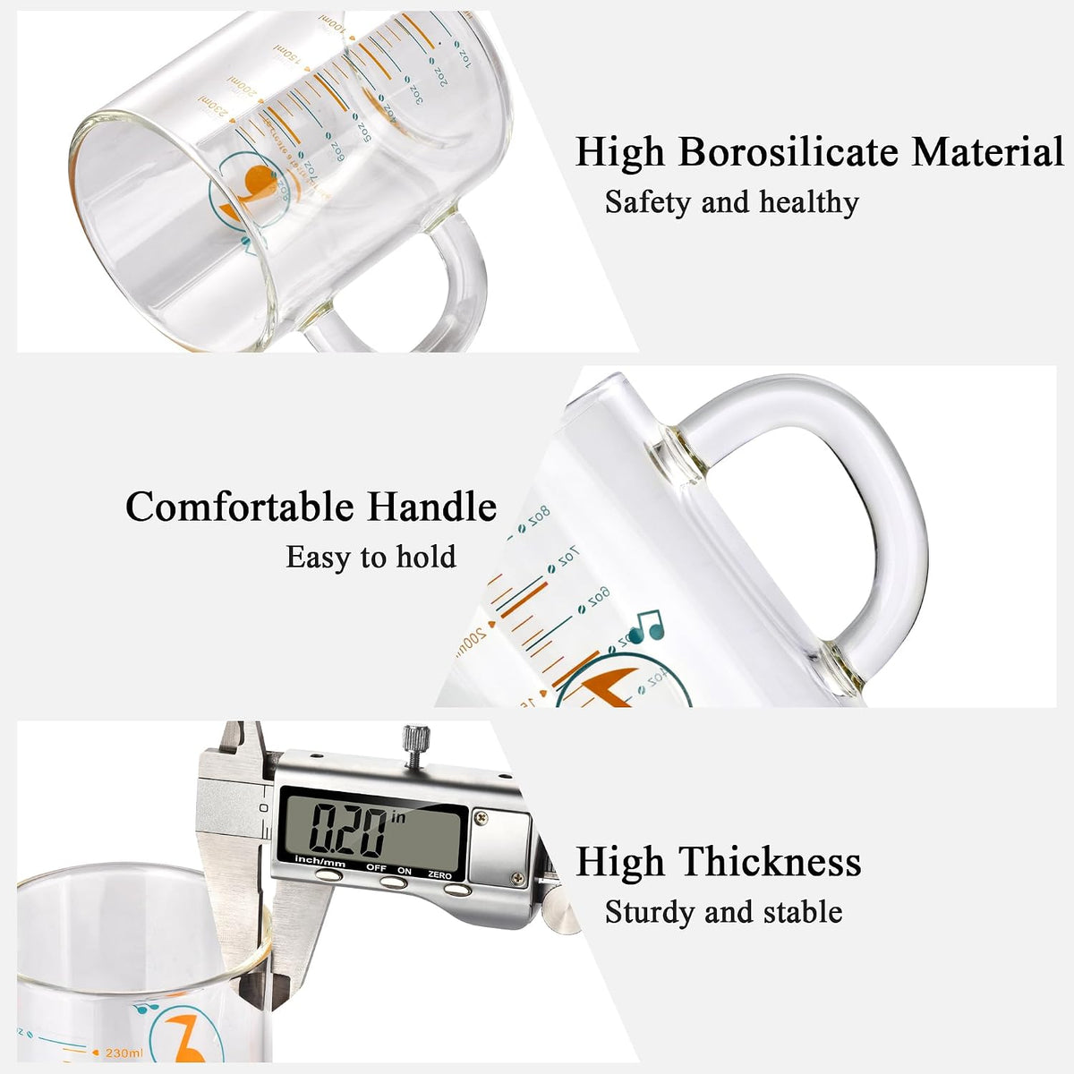 8 Oz Glass Measuring Cup Espresso shot glasses Clear Coffee Mugs for Hot or Cold Glass Expresso Small Coffee Cup with Glass Handle High Borosilicate Glass Cup (Colorful)