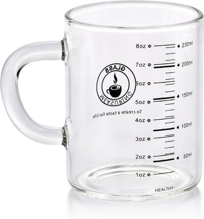 8 Oz Glass Measuring Cup Espresso shot glasses Clear Coffee Mugs for Hot or Cold Glass Expresso Small Coffee Cup with Glass Handle High Borosilicate Glass Cup (Colorful)