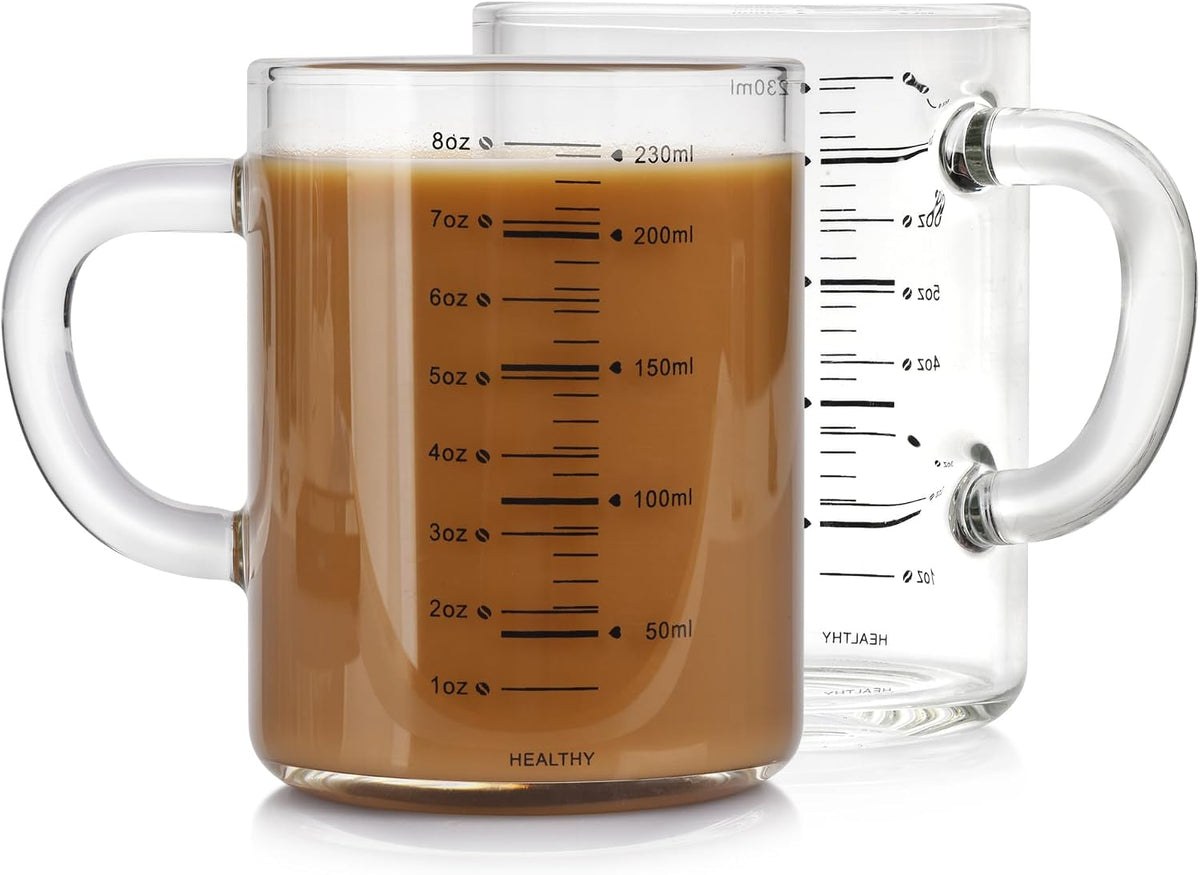 8 Oz Glass Measuring Cup Espresso shot glasses Clear Coffee Mugs for Hot or Cold Glass Expresso Small Coffee Cup with Glass Handle High Borosilicate Glass Cup (Colorful)