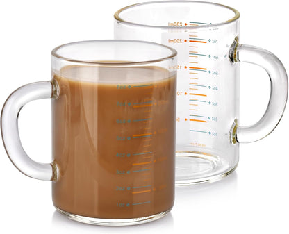 8 Oz Glass Measuring Cup Espresso shot glasses Clear Coffee Mugs for Hot or Cold Glass Expresso Small Coffee Cup with Glass Handle High Borosilicate Glass Cup (Colorful)
