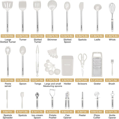 Kitchen Utensil Set-Silicone Cooking Utensils-33 Kitchen Gadgets & Spoons for Nonstick Cookware-Silicone and Stainless Steel Spatula Set-Best Kitchen Tools, Useful Pots and Pans Accessories