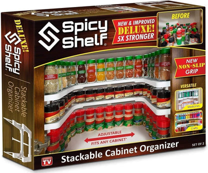 Deluxe - Expandable Spice Rack and Stackable Cabinet & Pantry Organizer (1 Set of 2 Shelves) - As seen on TV Deluxe ( Organizer) - Pantry Organization - Pantry Spice Organizer