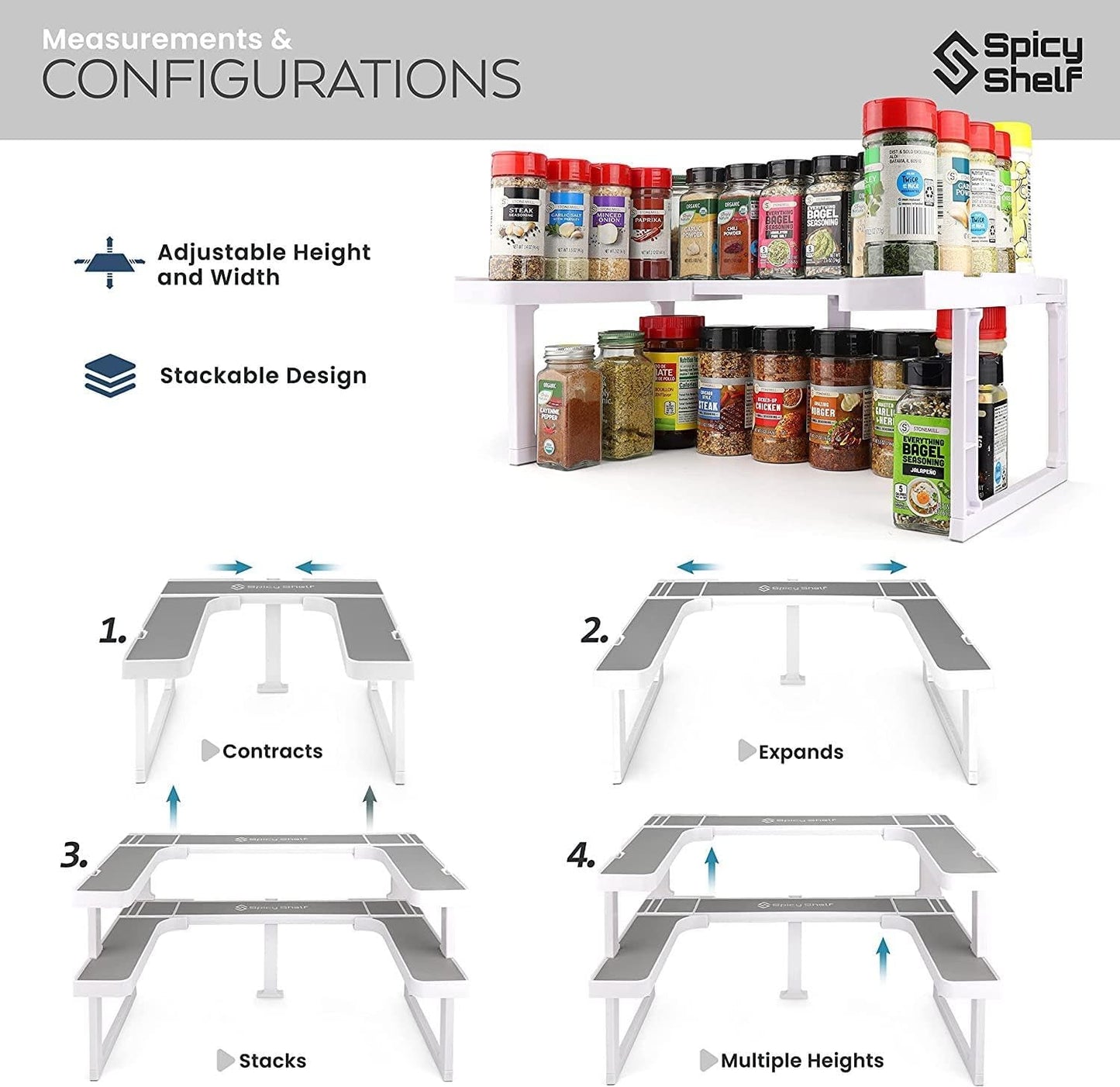Deluxe - Expandable Spice Rack and Stackable Cabinet & Pantry Organizer (1 Set of 2 Shelves) - As seen on TV Deluxe ( Organizer) - Pantry Organization - Pantry Spice Organizer
