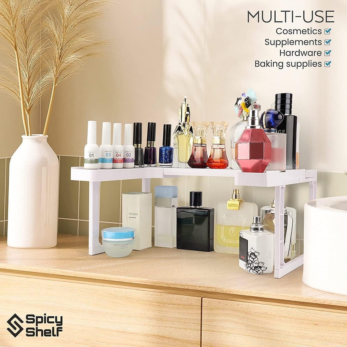 Deluxe - Expandable Spice Rack and Stackable Cabinet & Pantry Organizer (1 Set of 2 Shelves) - As seen on TV Deluxe ( Organizer) - Pantry Organization - Pantry Spice Organizer