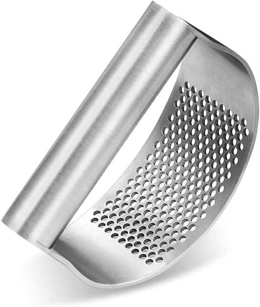 Garlic Press Rocker | Manual Crusher & Mincer with Ergonomic Handle for Easy Cleaning,Rust Proof Kitchen Tool for Ginger (Silver)