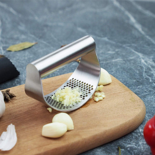 Garlic Press Rocker | Manual Crusher & Mincer with Ergonomic Handle for Easy Cleaning,Rust Proof Kitchen Tool for Ginger (Silver)