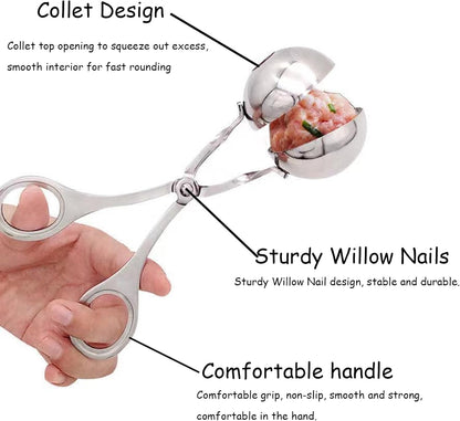 2 Pack Stainless Steel Meat Baller Ball Maker Meatball Scoop None-Stick Baller Tongs Meat Ball Maker Mold Cake Pop,Ice Tongs,Meatball Maker Tool for Kitchen Cooking (1.38")