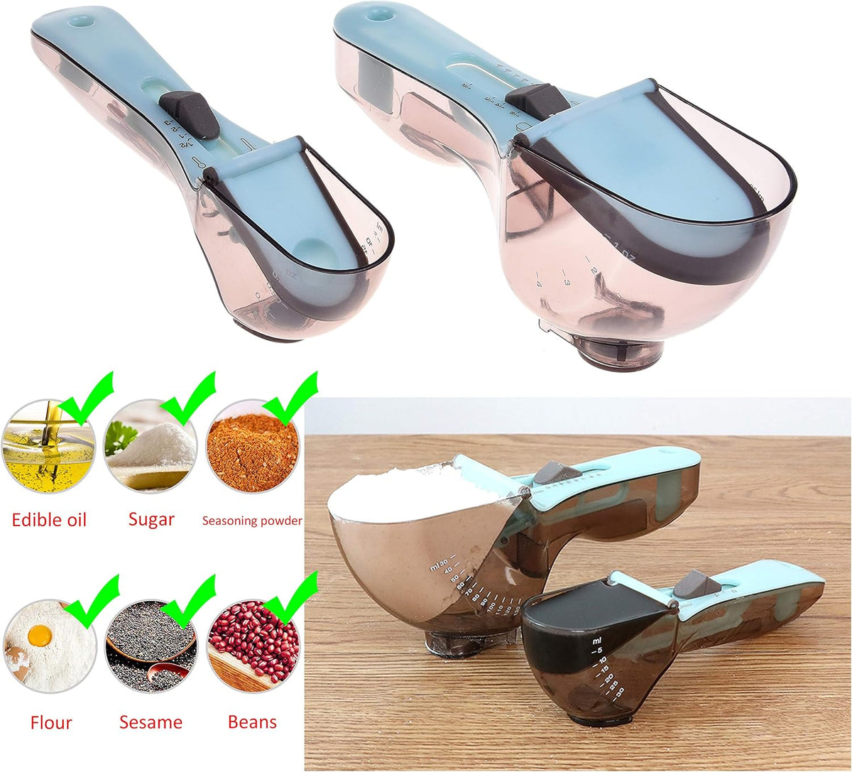 2x Adjustable Measuring Cups/Spoons - Large and Small - Imperial and Metric - Oz, Ml, Cups, Tbsp, Tsp - Adjustable Space Saving Kitchen Tool for Cooking and Baking - Wet and Dry
