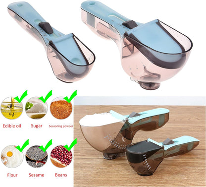 2x Adjustable Measuring Cups/Spoons - Large and Small - Imperial and Metric - Oz, Ml, Cups, Tbsp, Tsp - Adjustable Space Saving Kitchen Tool for Cooking and Baking - Wet and Dry