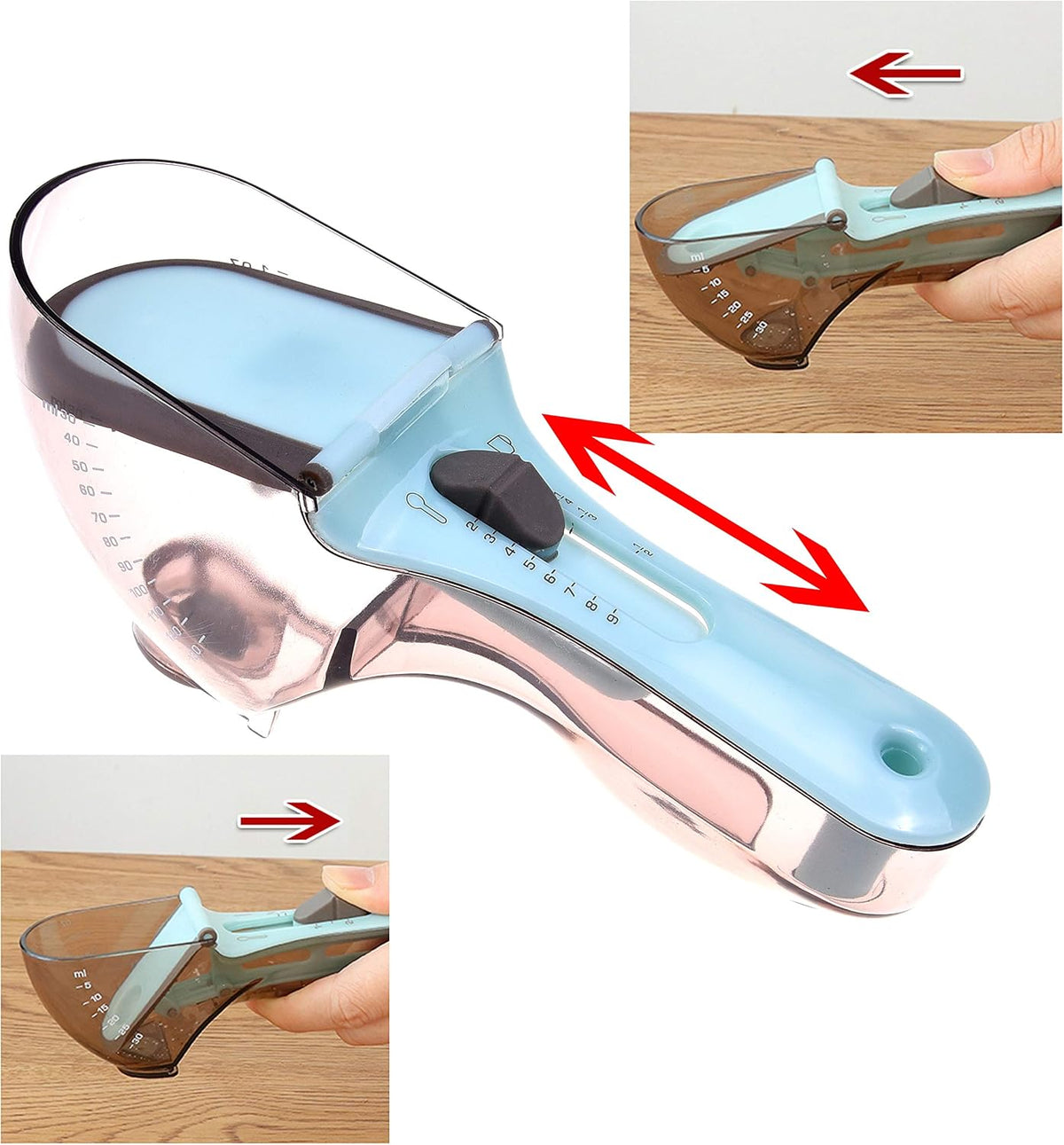 2x Adjustable Measuring Cups/Spoons - Large and Small - Imperial and Metric - Oz, Ml, Cups, Tbsp, Tsp - Adjustable Space Saving Kitchen Tool for Cooking and Baking - Wet and Dry