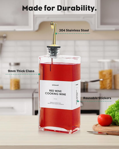 Olive Oil Dispenser For Kitchen, Glass Oil Bottle 500ML Oil And Vinegar Dispenser Set Of 2, Cooking Oil Dispenser With 2 Stainless Steel Pourers & 44 Labels, Soy Sauce Dispenser, Coffee Syrup Bottles