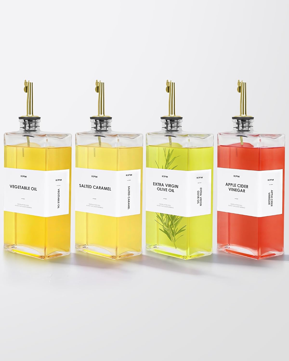 Olive Oil Dispenser For Kitchen, Glass Oil Bottle 500ML Oil And Vinegar Dispenser Set Of 2, Cooking Oil Dispenser With 2 Stainless Steel Pourers & 44 Labels, Soy Sauce Dispenser, Coffee Syrup Bottles