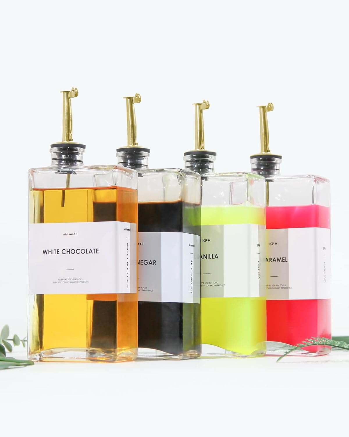 Olive Oil Dispenser For Kitchen, Glass Oil Bottle 500ML Oil And Vinegar Dispenser Set Of 2, Cooking Oil Dispenser With 2 Stainless Steel Pourers & 44 Labels, Soy Sauce Dispenser, Coffee Syrup Bottles