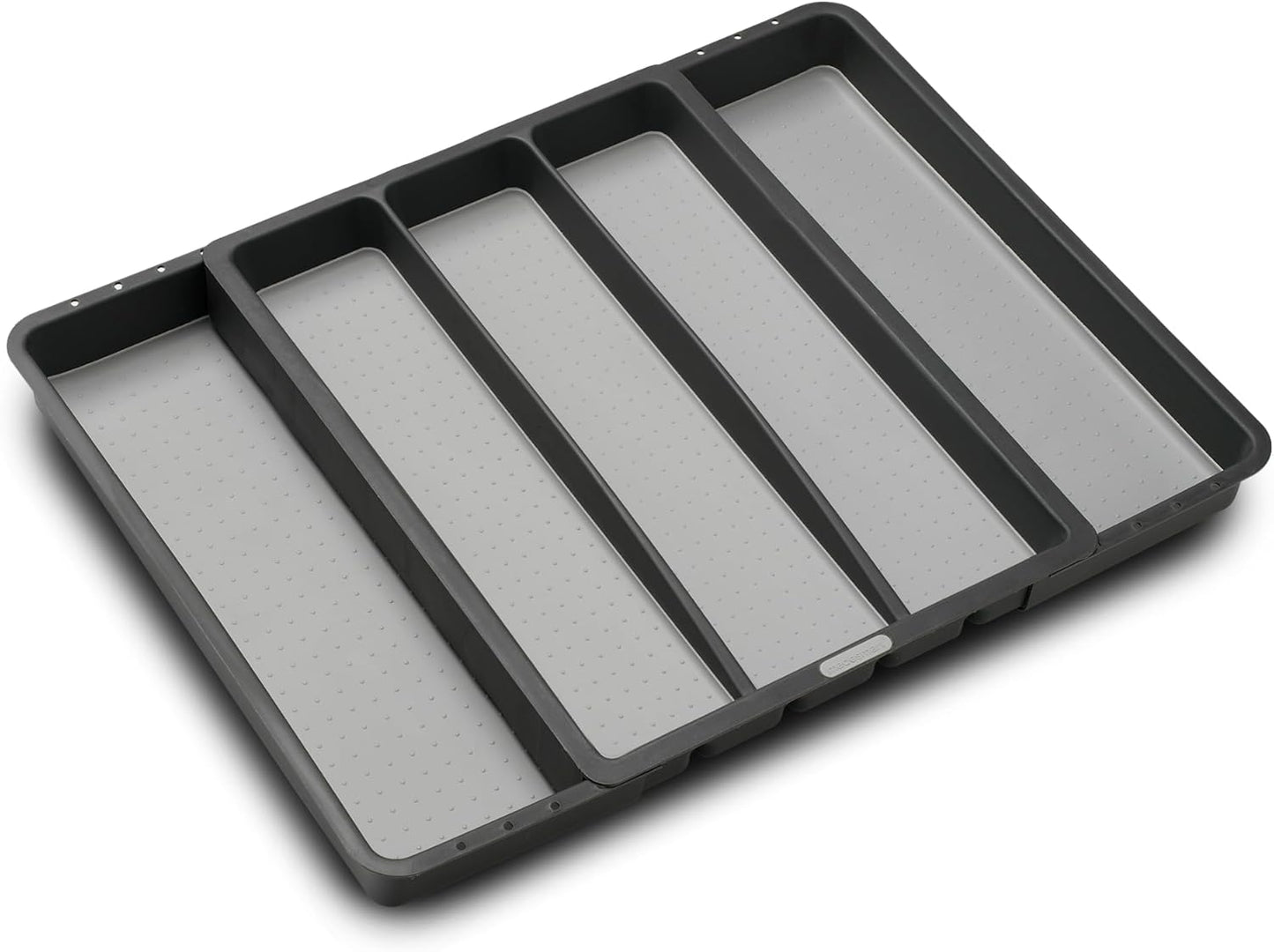 Expandable Utensil Tray, 8 Compartment Organizer for Forks, Knives & Spoons, Deep Storage for Ladles, Whisks & Serving Tools Non Slip, Soft Grip Base, Expands to Fit Most Drawers, Carbon